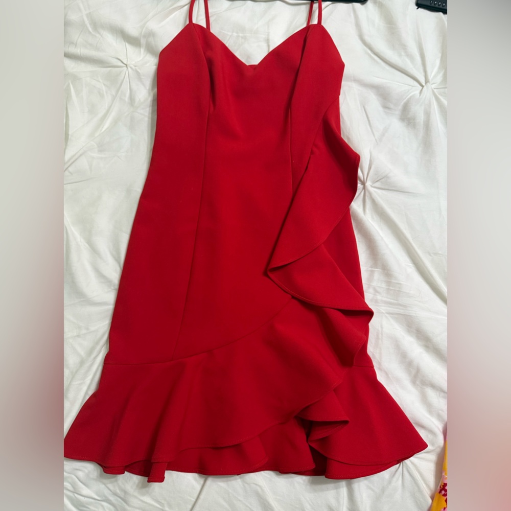 Likely Red Ruffled Bodycon Mini Dress